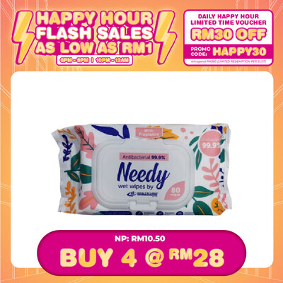 (HAPPY HOUR) NEEDY WET WIPES 99.9% ANTIBACTERIAL - FRAGRANCE PINK 80'S